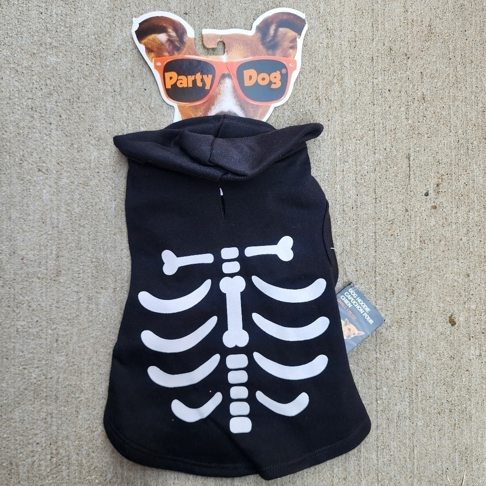 NWT Party Dog Pet Skeleton Halloween Costume Cosplay Hooded Bones Size Small New
